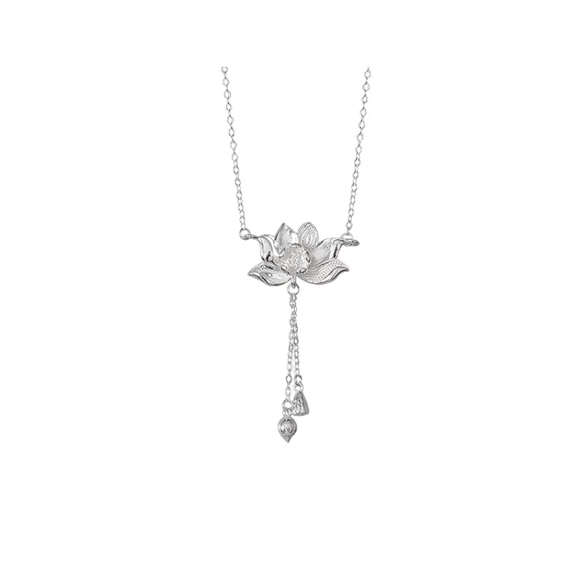Dây Chuyền Nữ Tone Bạc S915 Mặt Hoa Sen Silver Lotus Đính Đá Hiện Đại Sang Trọng