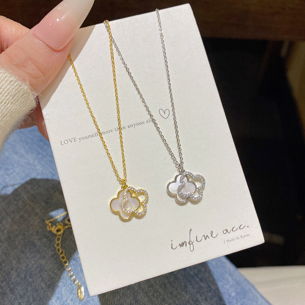 Dây chuyền bạc nữ mạ vàng Clover Pearl – Phong cách thanh lịch Hàn Quốc