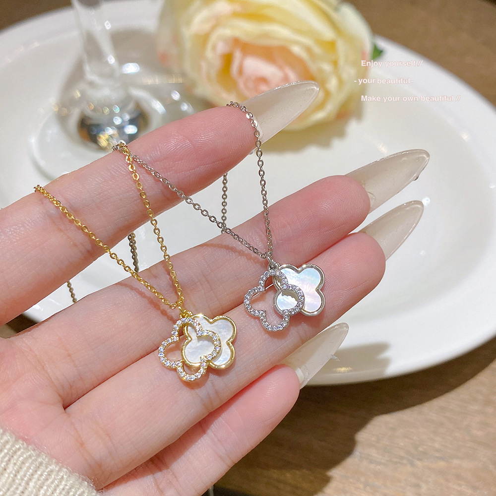 Dây chuyền bạc nữ mạ vàng Clover Pearl cỏ 4 lá