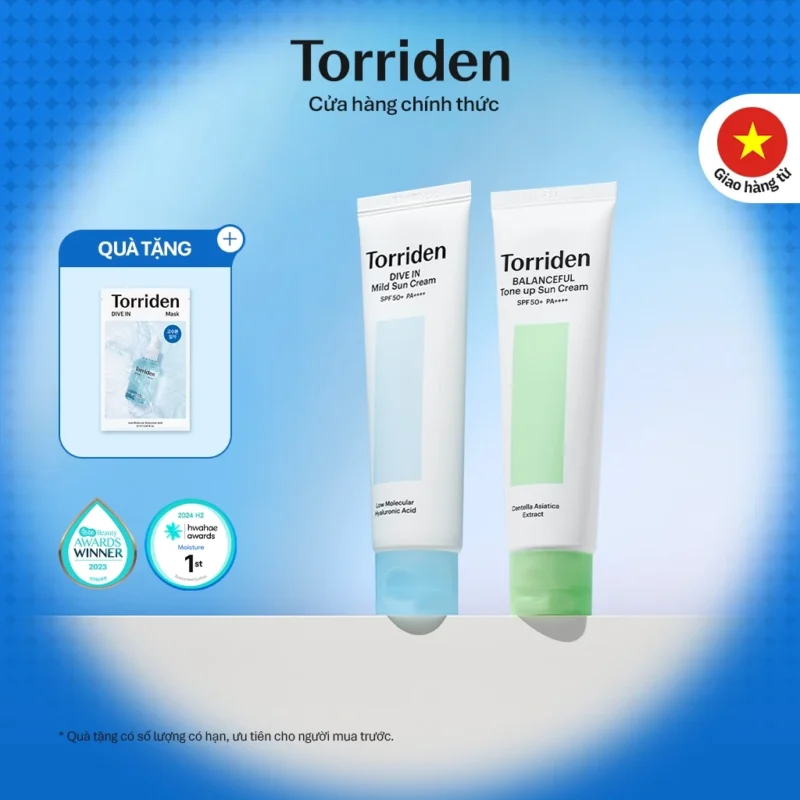 Bộ Chống Nắng Torriden DIVE-IN Mild Sun Cream + BALANCEFUL CICA Tone-Up Sun Cream 2 x 60ml