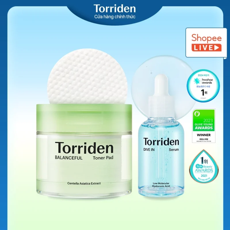 Bộ Chăm Sóc Da Torriden DIVE-IN Serum 50ml + BALANCEFUL CICA Toner Pad 60 Miếng